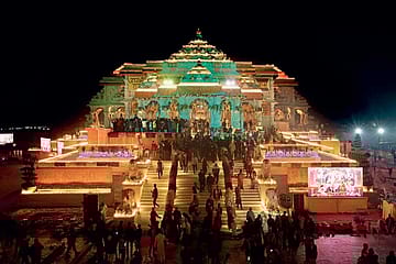 The Ram temple in Ayodhya on the evening of January 22, 2024