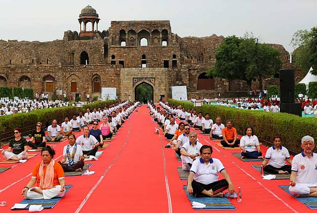 Practitioners celebrate International Day of Yoga, June 21, 2023, Delhi