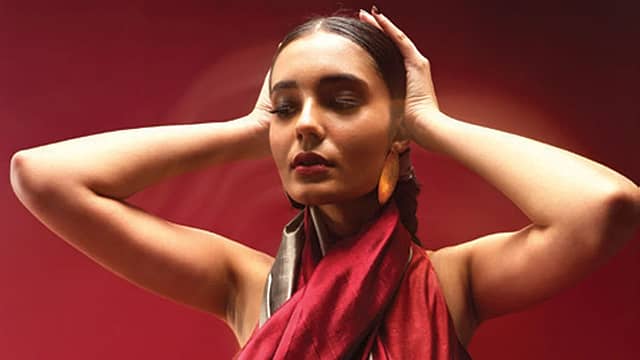 Models showcasing Gunjan Jain's handloom designs
