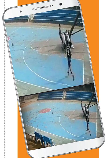 Basketball Pole Crashes on Player