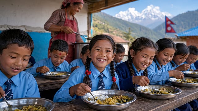 Students receive a variety of options throughout the five-day school week, including porridge, grams, beaten rice, chamre (sticky rice), and eggs, with meat served as a special treat once a month. Students receive a variety of options throughout the five-day school week, including porridge, grams, beaten rice, chamre (sticky rice), and eggs, with meat served as a special treat once a month.