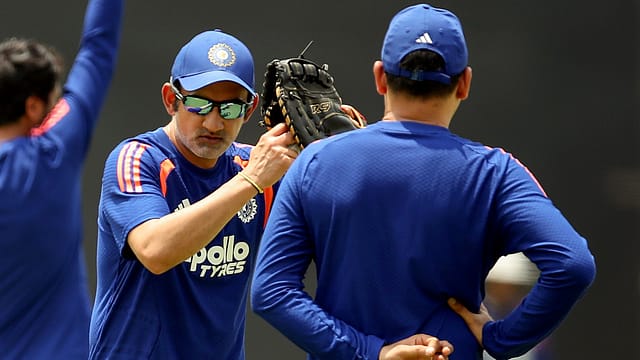 India's head coach Gautam Gambhir during a practice session. India's head coach Gautam Gambhir during a practice session.