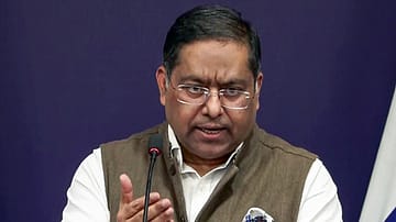 MEA spokesperson Randhir Jaiswal speaks during a media briefing, in New Delhi on Tuesday.