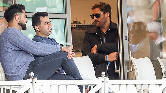 Former Indian cricket captain Mahendra Singh into the stands during the 3rd T20I between India and England, at Trent Bridge ground in Nottingham on Tuesday. Former Indian cricket captain Mahendra Singh into the stands during the 3rd T20I between India and England, at Trent Bridge ground in Nottingham on Tuesday.