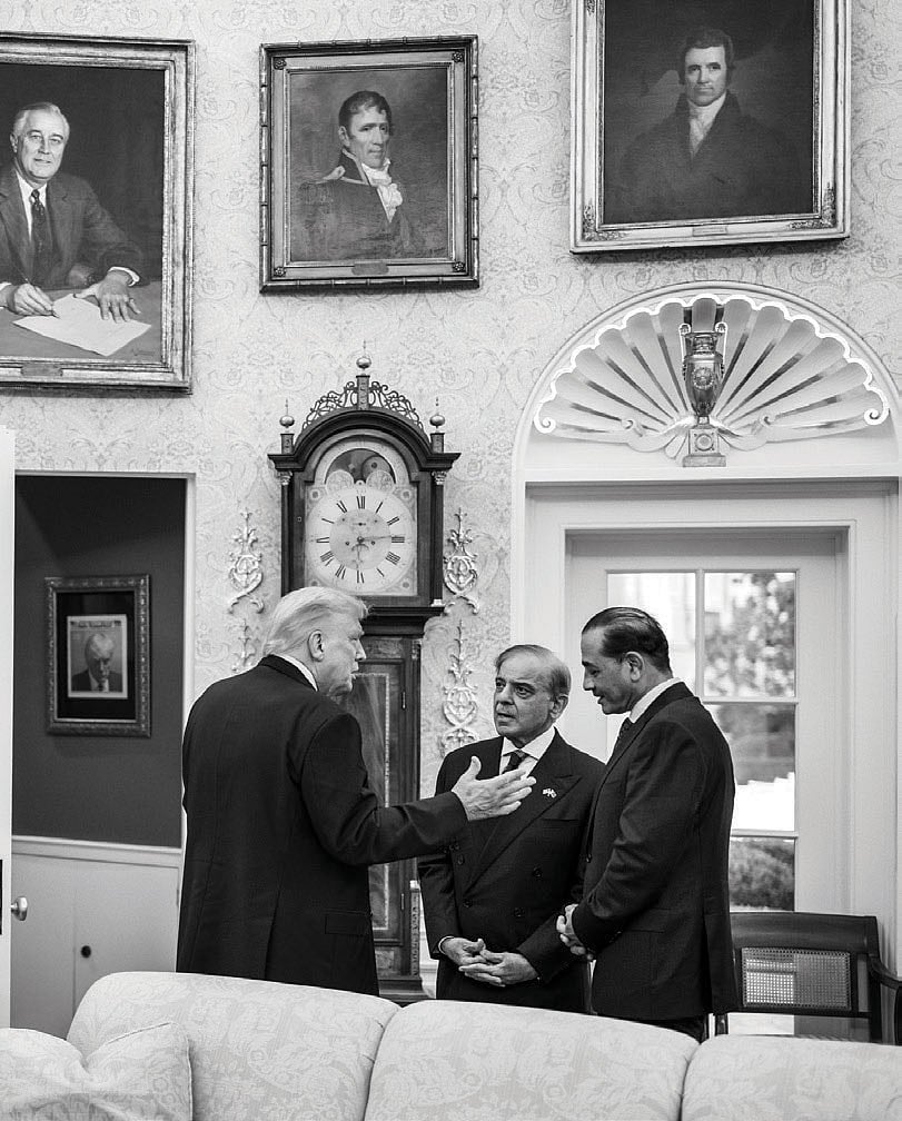 Donald Trump, Pakistan Prime Minister Shehbaz Sharif and Army Chief Asim Munir in the White House