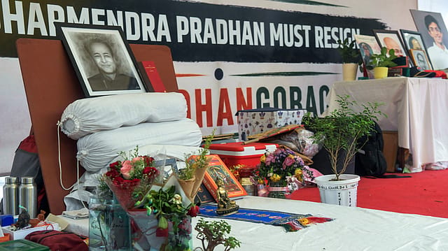 A view of the vacant protest stage at Jantar Mantar after environmentalist Sonam Wangchuk, who was on an indefinite hunger strike for the last 20 days, was taken to Safdarjung Hospital, in New Delhi on Saturday. A view of the vacant protest stage at Jantar Mantar after environmentalist Sonam Wangchuk, who was on an indefinite hunger strike for the last 20 days, was taken to Safdarjung Hospital, in New Delhi on Saturday.