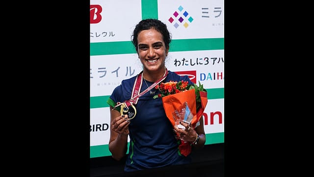PV Sindhu poses with the winners medal at Japan Open in Tokyo on Sunday. PV Sindhu poses with the winners medal at Japan Open in Tokyo on Sunday.