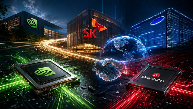 AI chip race heats up: NVIDIA-SK Group unveil $500 billion alliance as Samsung, Broadcom expand $200 billion partnership AI chip race heats up: NVIDIA-SK Group unveil $500 billion alliance as Samsung, Broadcom expand $200 billion partnership