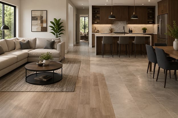 How to Match Living Room Flooring with Your Kitchen Design How to Match Living Room Flooring with Your Kitchen Design