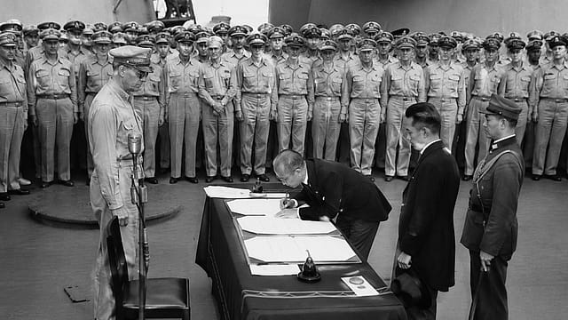 Japan accepted Allied surrender terms, bringing World War II to its final chapter after six years of devastating conflict Japan accepted Allied surrender terms, bringing World War II to its final chapter after six years of devastating conflict