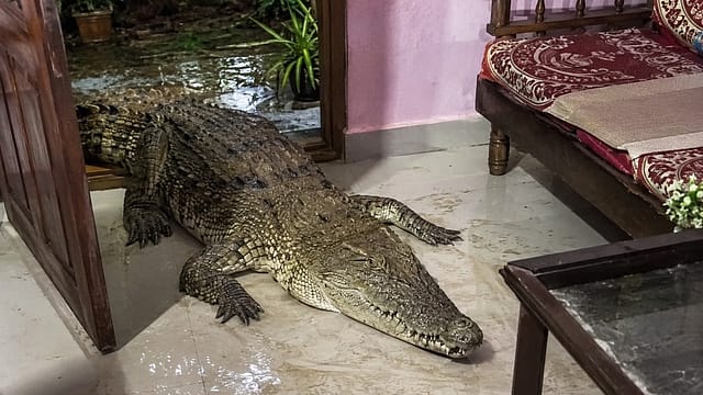 Massive crocodile enters Goa home: How the giant reptile was rescued from a Khandepar house