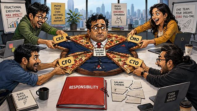 The startup ordered one slice each of CEO, CMO, CFO and CTO. The only thing nobody touched was the responsibility The startup ordered one slice each of CEO, CMO, CFO and CTO. The only thing nobody touched was the responsibility