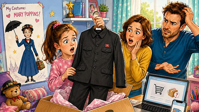 One school costume order, one spectacular mix-up and a family left wondering how a flying nanny somehow turned into Kim Jong Un One school costume order, one spectacular mix-up and a family left wondering how a flying nanny somehow turned into Kim Jong Un