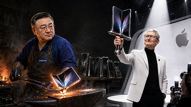 Samsung Electronics CEO TM Roh forges the foldable future as Apple executive chairman Tim Cook brandishes Cupertino’s long-awaited answer. Samsung spent seven years building the category. Apple wants to conquer it with one polished swing Samsung Electronics CEO TM Roh forges the foldable future as Apple executive chairman Tim Cook brandishes Cupertino’s long-awaited answer. Samsung spent seven years building the category. Apple wants to conquer it with one polished swing