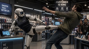 A man pushed a humanoid robot in a Russian store — and moments later, the machine appeared to swing a leg back at him