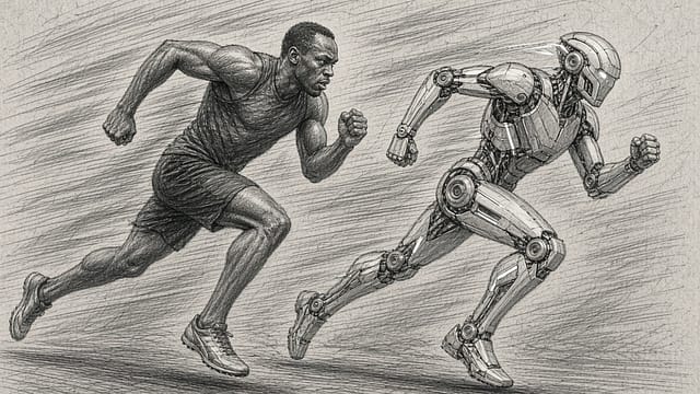 A humanoid robot outran Usain Bolt’s world record, clocking 100 metres in 8.64 seconds. A humanoid robot outran Usain Bolt’s world record, clocking 100 metres in 8.64 seconds.