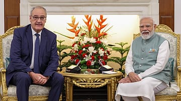PM Modi holds discussions with Swiss President Guy Parmelin at Hyderabad House in New Delhi| Credits: X/@MEAIndia