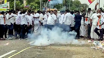 TVK party supporters burst firecrackers to celebrate outside a vote-counting centre as party wins both Assembly seats in Tamil Nadu bypolls. 
