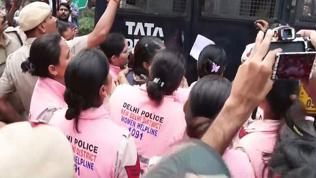 Delhi Police’s Pink Force has been deployed ahead of Saturday’s proposed Jantar Mantar demonstration. The initiative was envisaged for visible women’s safety patrols around schools, transport hubs and vulnerable public spaces. Delhi Police’s Pink Force has been deployed ahead of Saturday’s proposed Jantar Mantar demonstration. The initiative was envisaged for visible women’s safety patrols around schools, transport hubs and vulnerable public spaces.