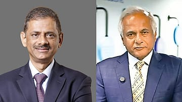 V Vaidyanathan of IDFC FIRST Bank (left) and Vikram Singh Mehta of IndiGo (right)